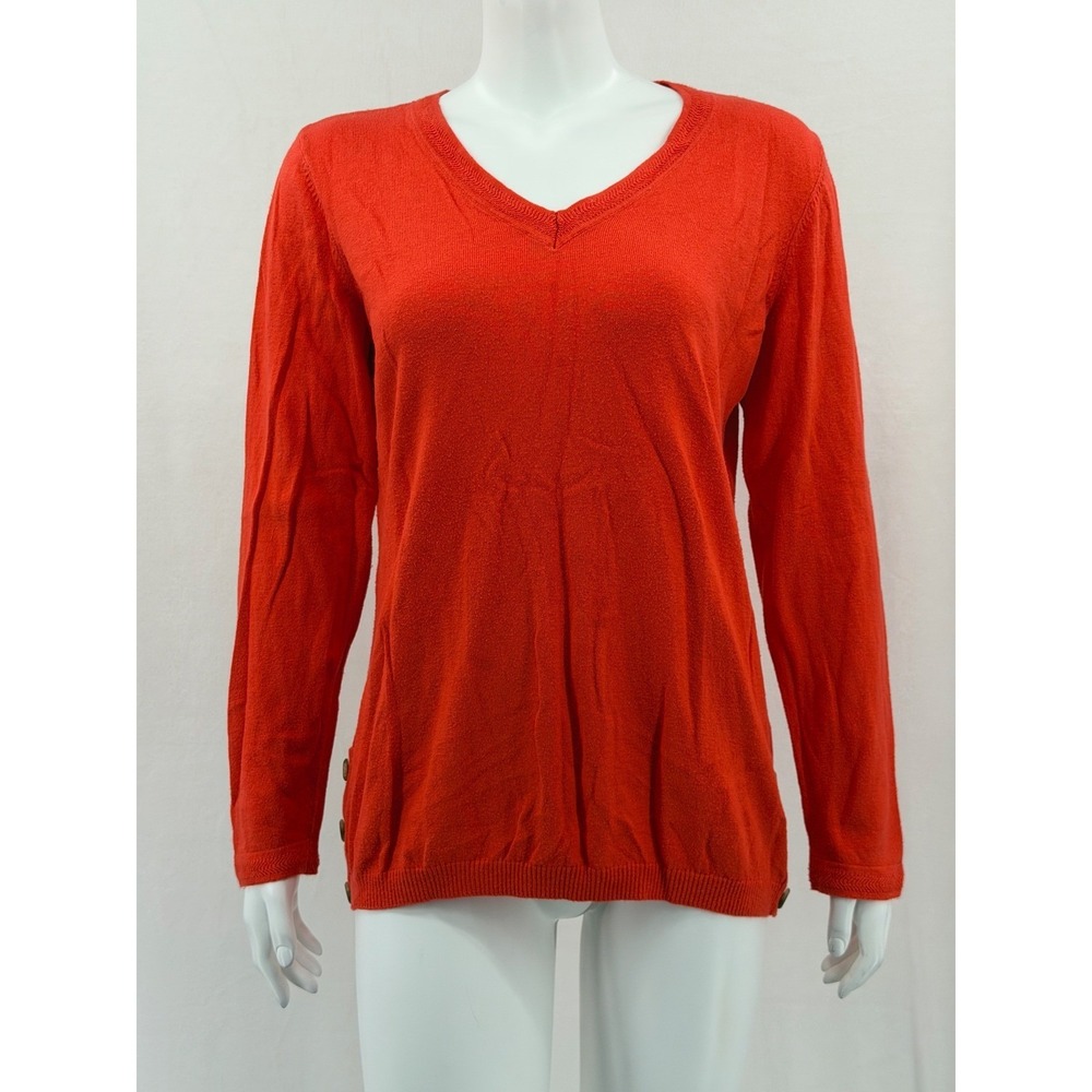 Talbots Sweater Womens Medium Orange V-Neck Pullover Knit Classic Office Layers